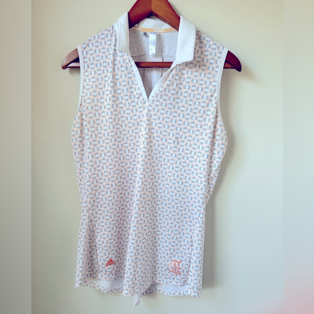 Adidas White and Blue Patterned Tank Top